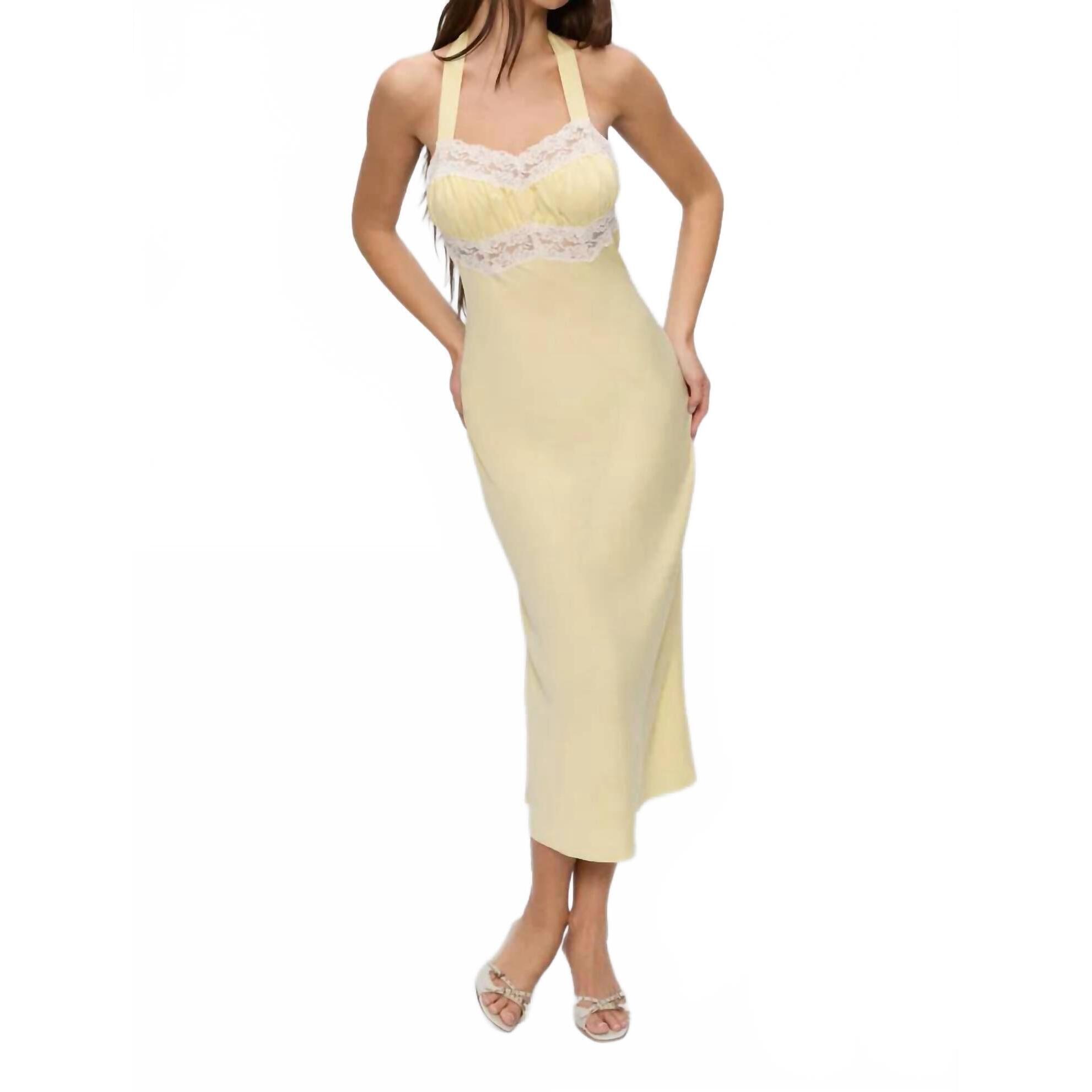 New Frankies Bikinis Darcy Satin Midi Dress In Butter Yellow